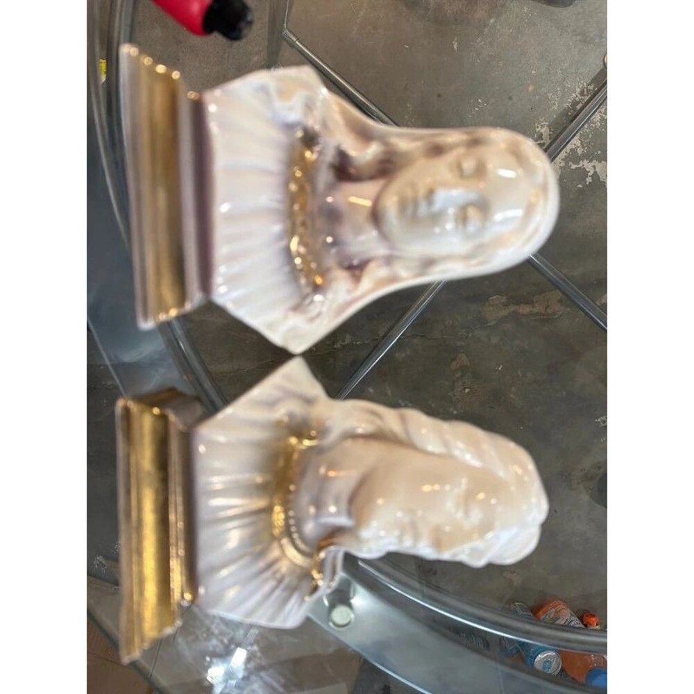 vintage Holland Mold ceramic busts of Jesus and the Virgin Mary.